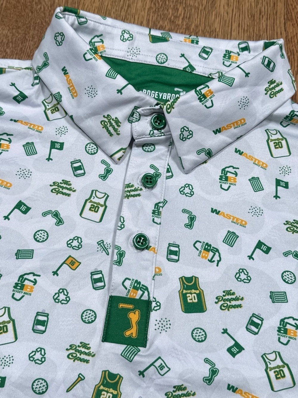 Bogey Bros Golf Wasted Beer Funny White Green Performance Polo Shirt Mens L